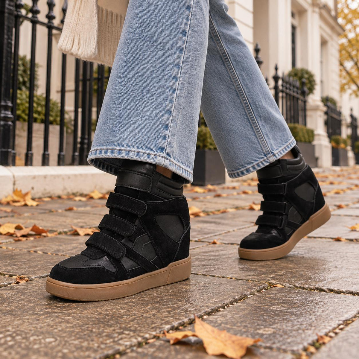 Women's Hidden Wedge High-Top Sneakers in Black