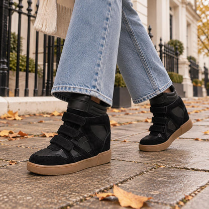Women's Hidden Wedge High-Top Sneakers in Black