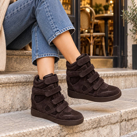 Women's Hidden Wedge High-Top Sneakers in Brown