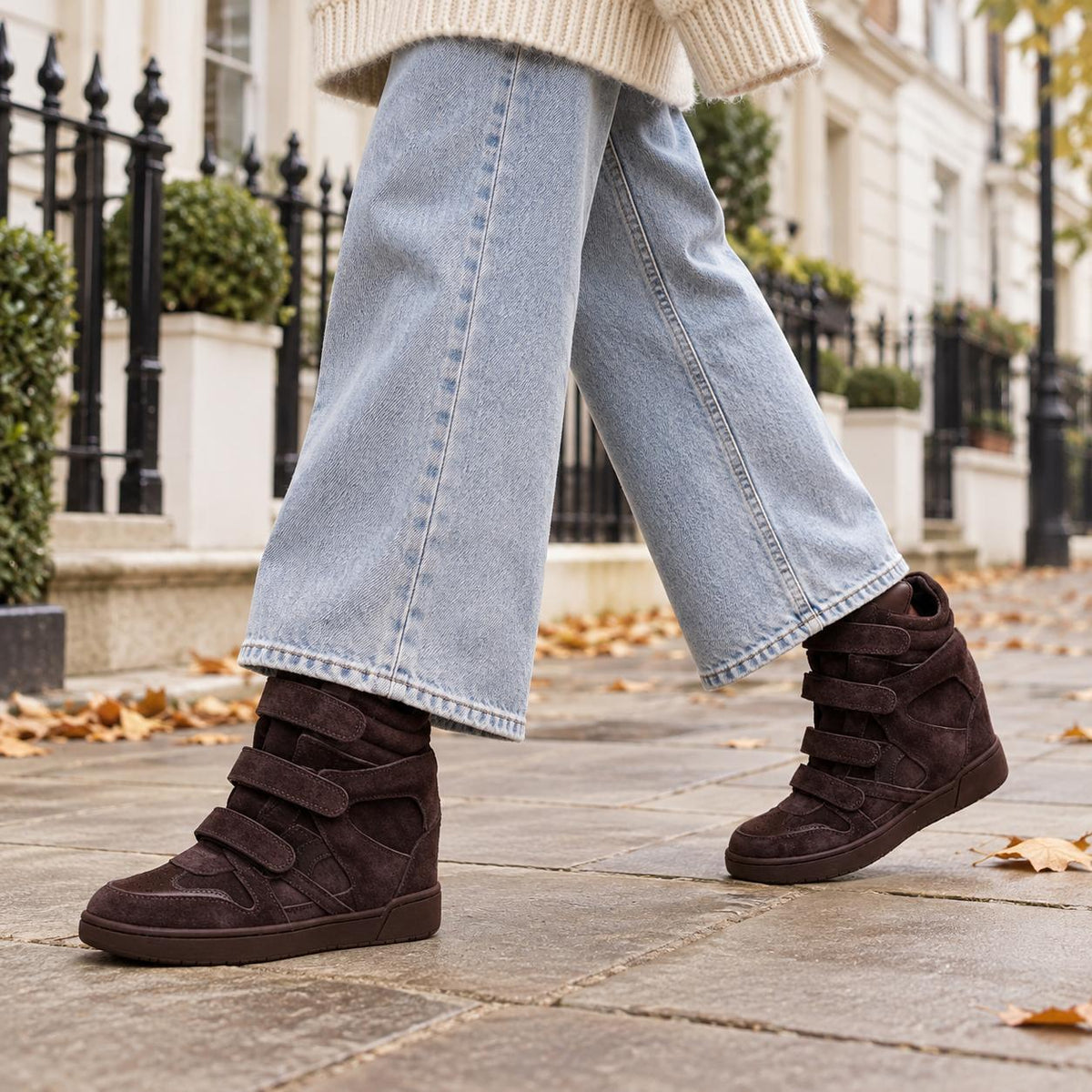 Women's Hidden Wedge High-Top Sneakers in Brown
