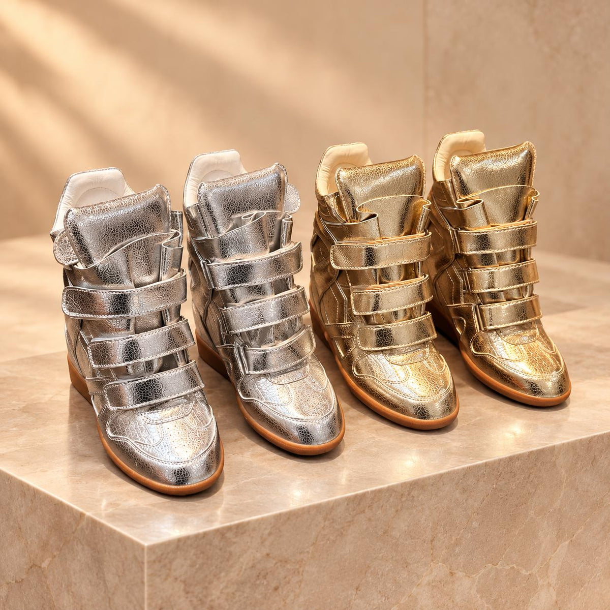 Women's Hidden Wedge Metallic Sneakers