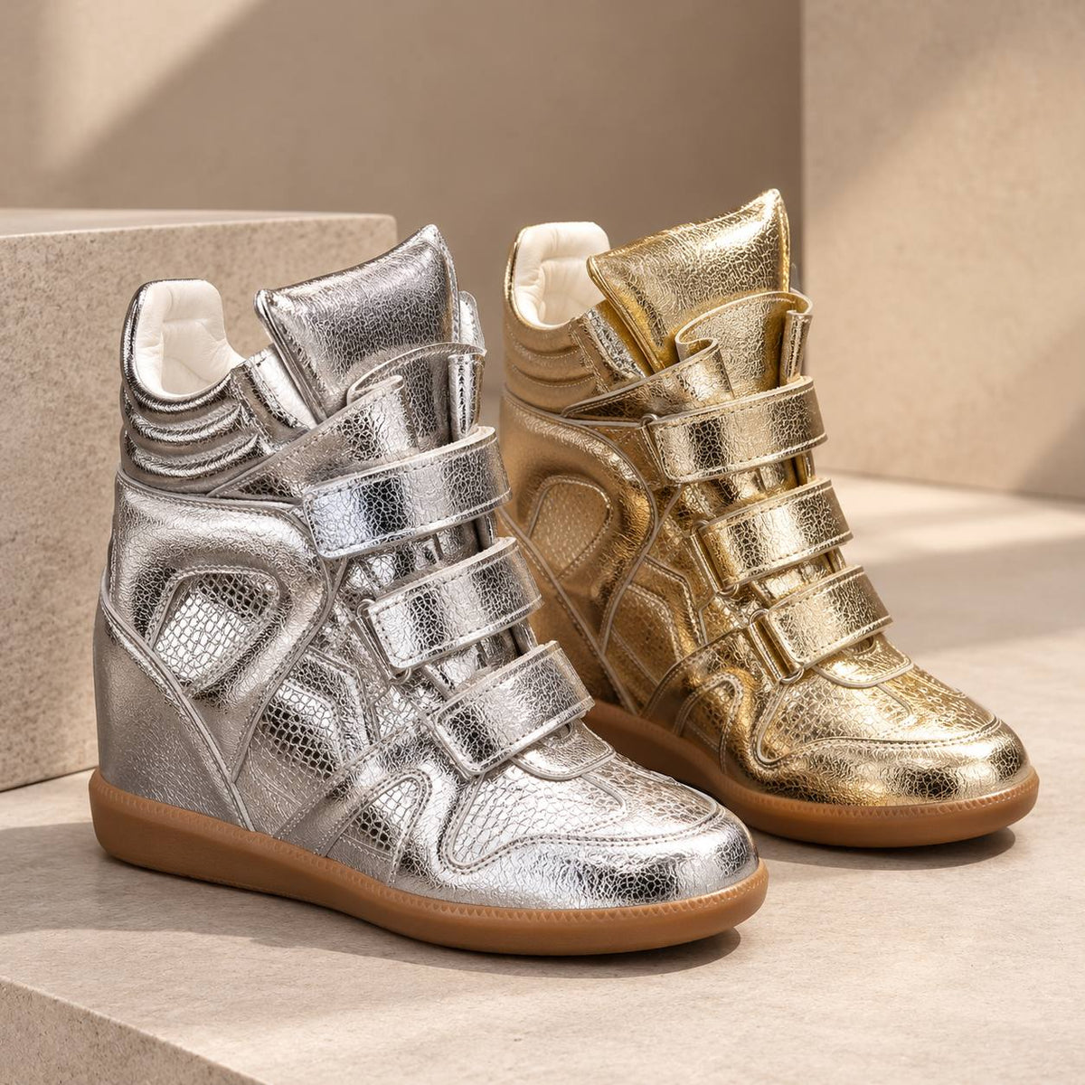 Women's Hidden Wedge Metallic Sneakers