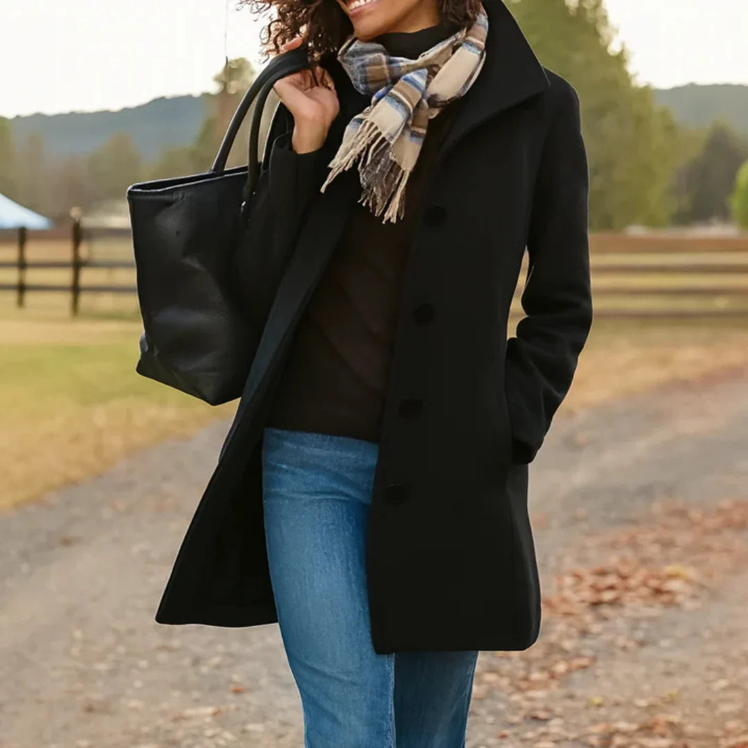 Women's Wool Blend Pea Coat — Button Front Long Sleeve 3