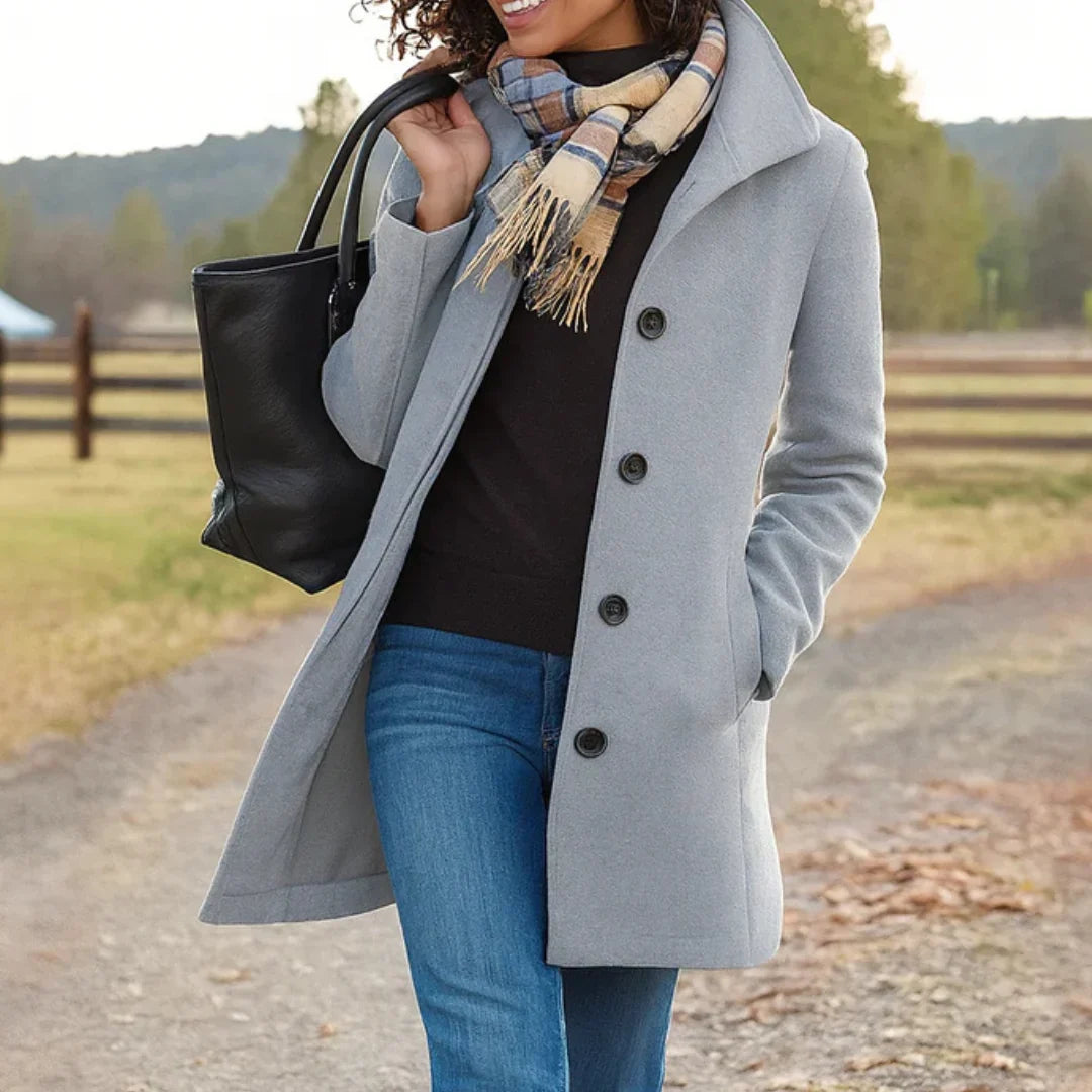 Women's Wool Blend Pea Coat — Button Front Long Sleeve 4