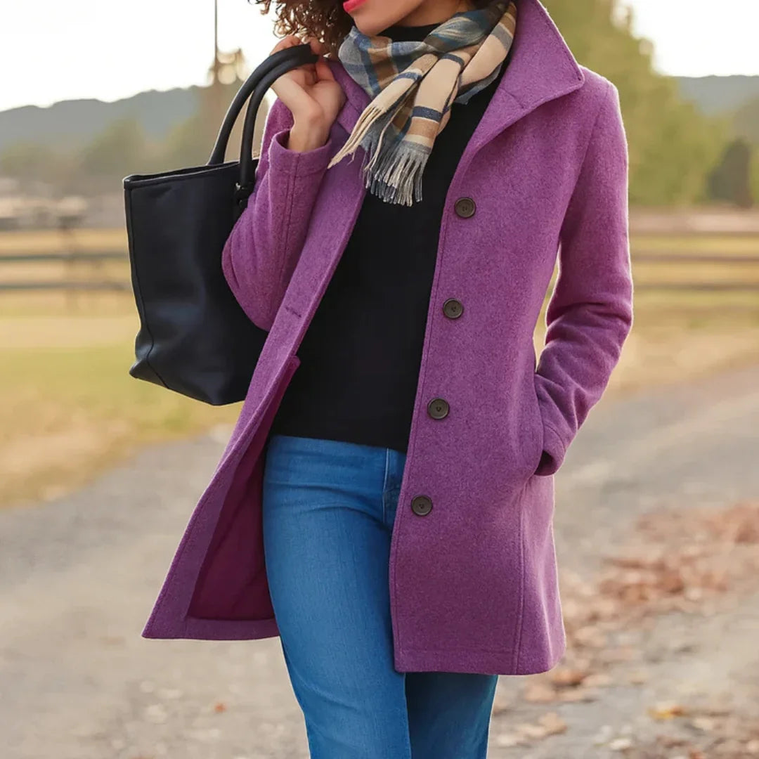 Women's Wool Blend Pea Coat — Button Front Long Sleeve 5