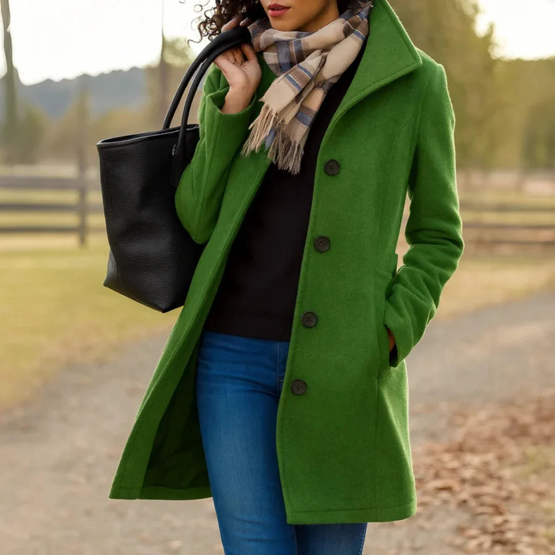 Women's Wool Blend Pea Coat — Button Front Long Sleeve 6