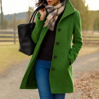 Women's Wool Blend Pea Coat — Button Front Long Sleeve 6
