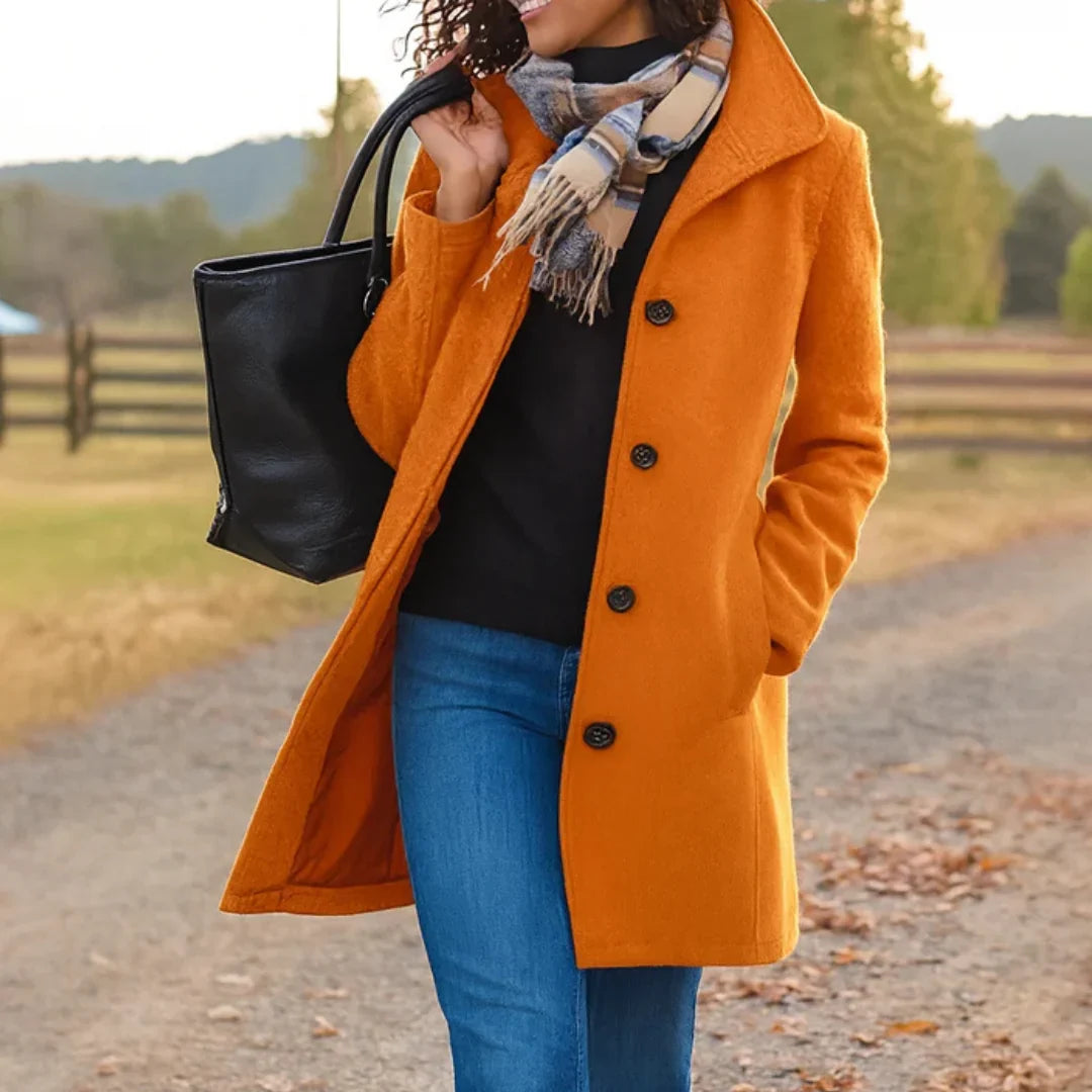 Women's Wool Blend Pea Coat — Button Front Long Sleeve 7