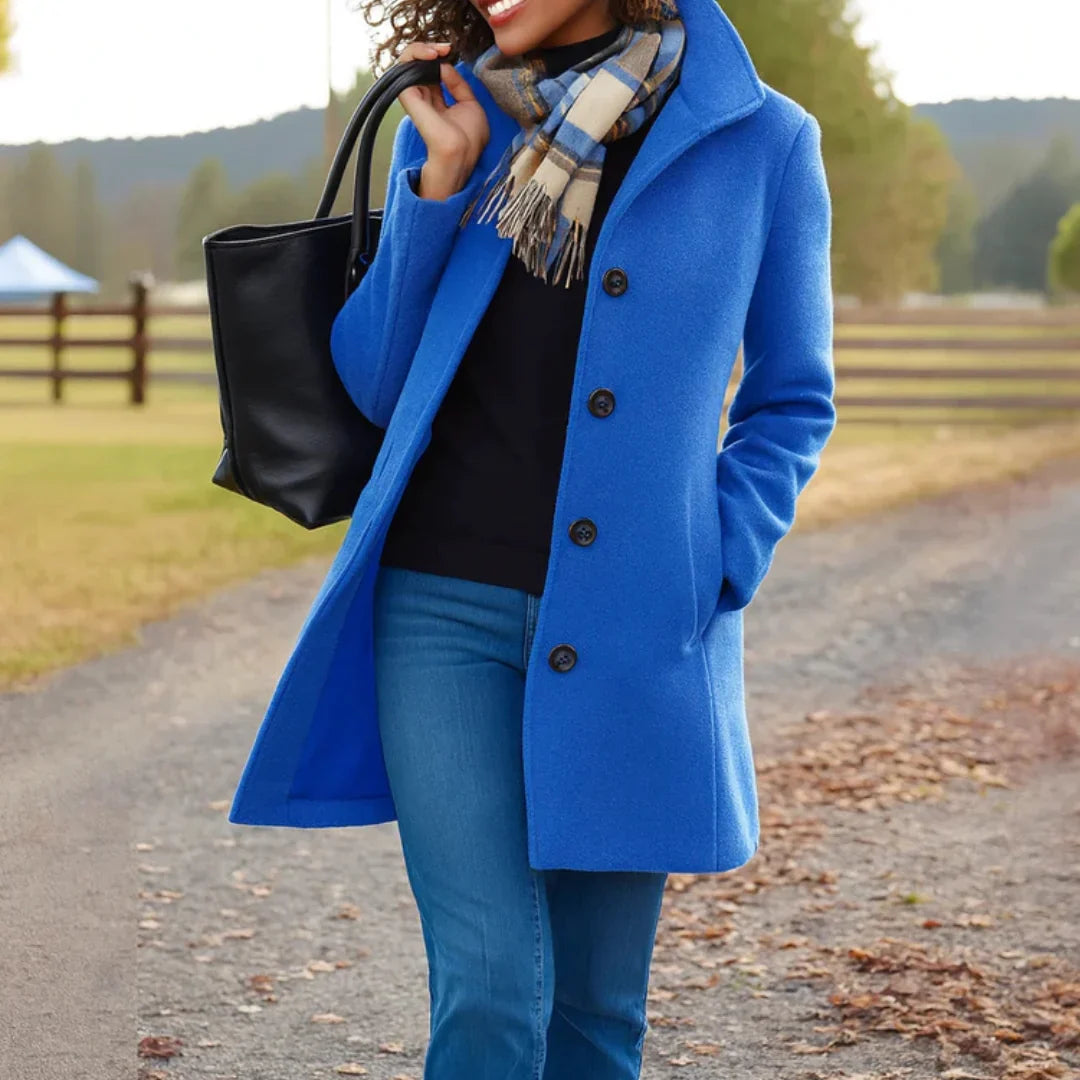 Women's Wool Blend Pea Coat — Button Front Long Sleeve 8