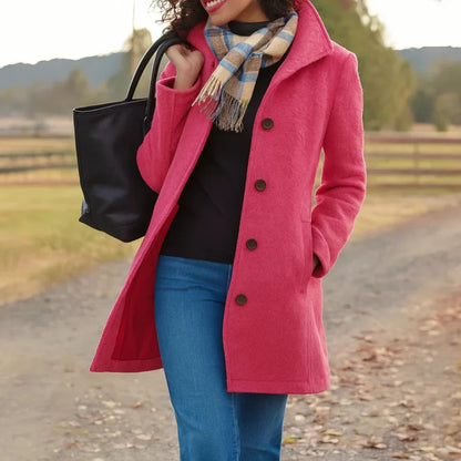 Women's Wool Blend Pea Coat — Button Front Long Sleeve 9