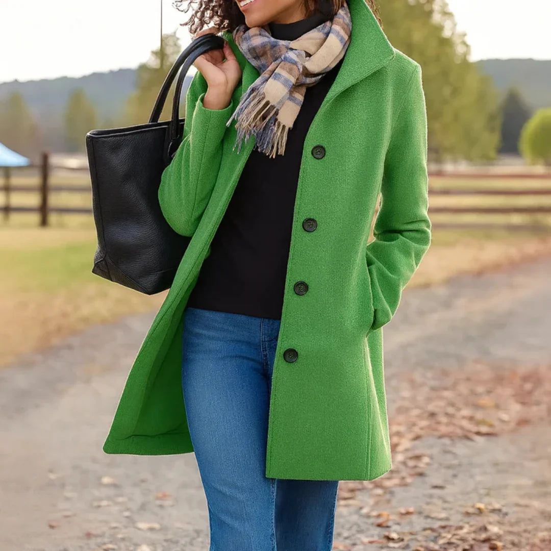 Women's Wool Blend Pea Coat — Button Front Long Sleeve 10