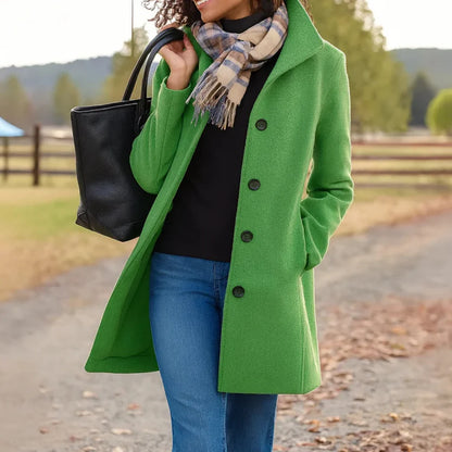 Women's Wool Blend Pea Coat — Button Front Long Sleeve 10