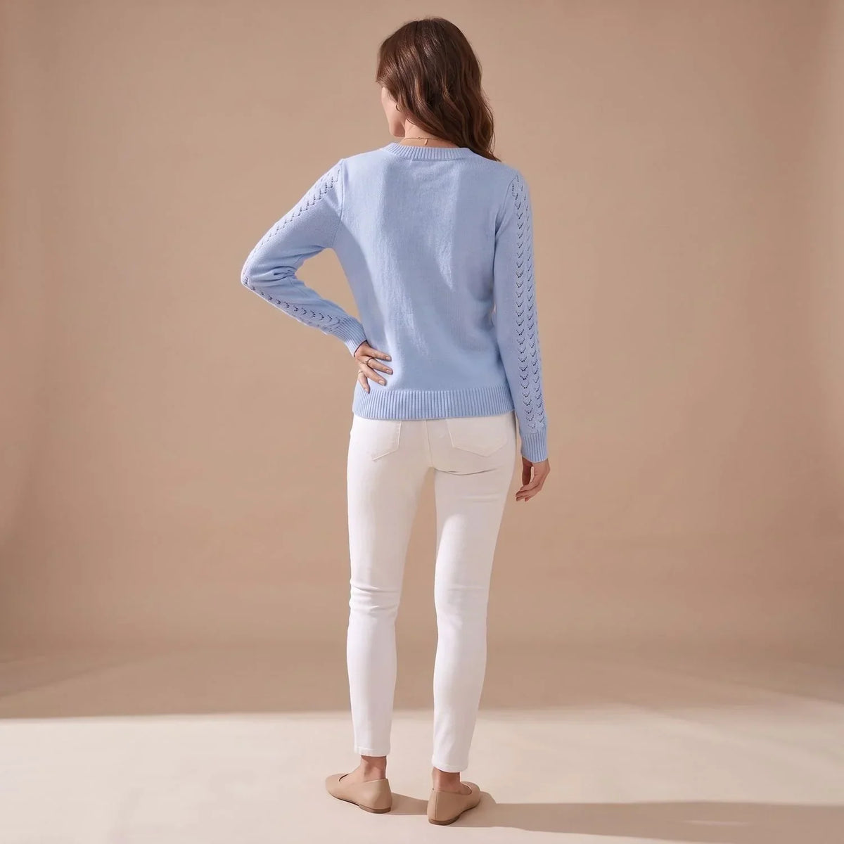 Pointelle Knit Sweater for Women — Crew Neck Pullover 4