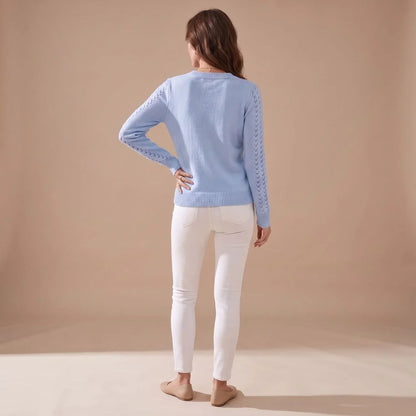 Pointelle Knit Sweater for Women — Crew Neck Pullover 4