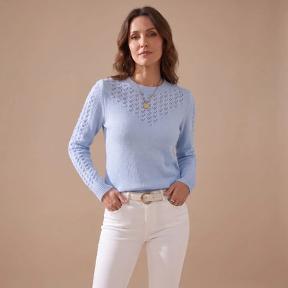 Pointelle Knit Sweater for Women — Crew Neck Pullover 5