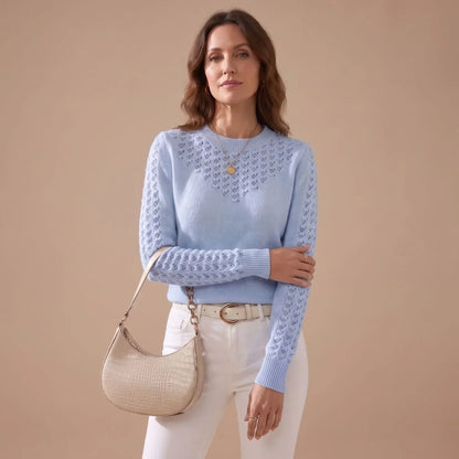Pointelle Knit Sweater for Women — Crew Neck Pullover 7