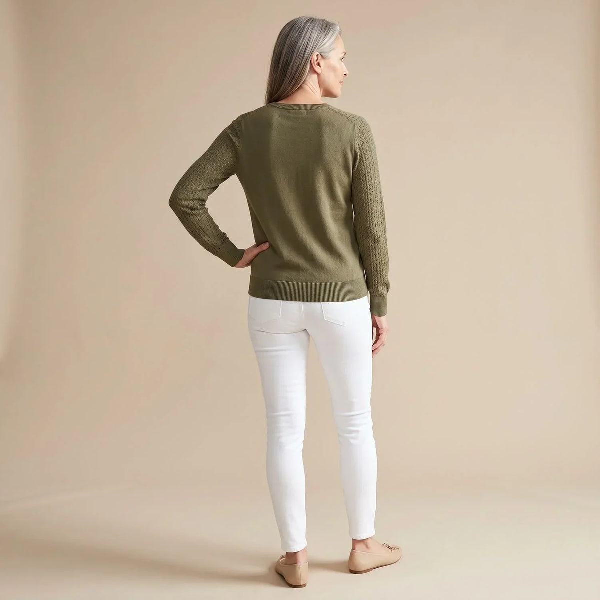 Pointelle Knit Sweater for Women — Crew Neck Pullover 9