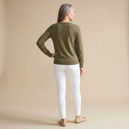 Pointelle Knit Sweater for Women — Crew Neck Pullover 9