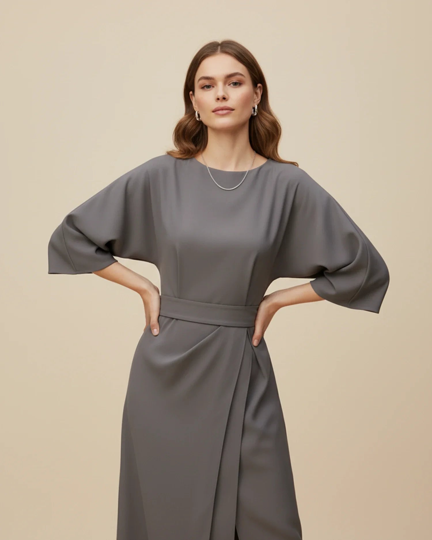 Elegant Wrap Midi Dress with Puff Sleeves — S to 3XL 14