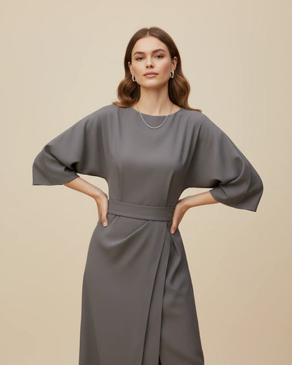 Elegant Wrap Midi Dress with Puff Sleeves — S to 3XL 14