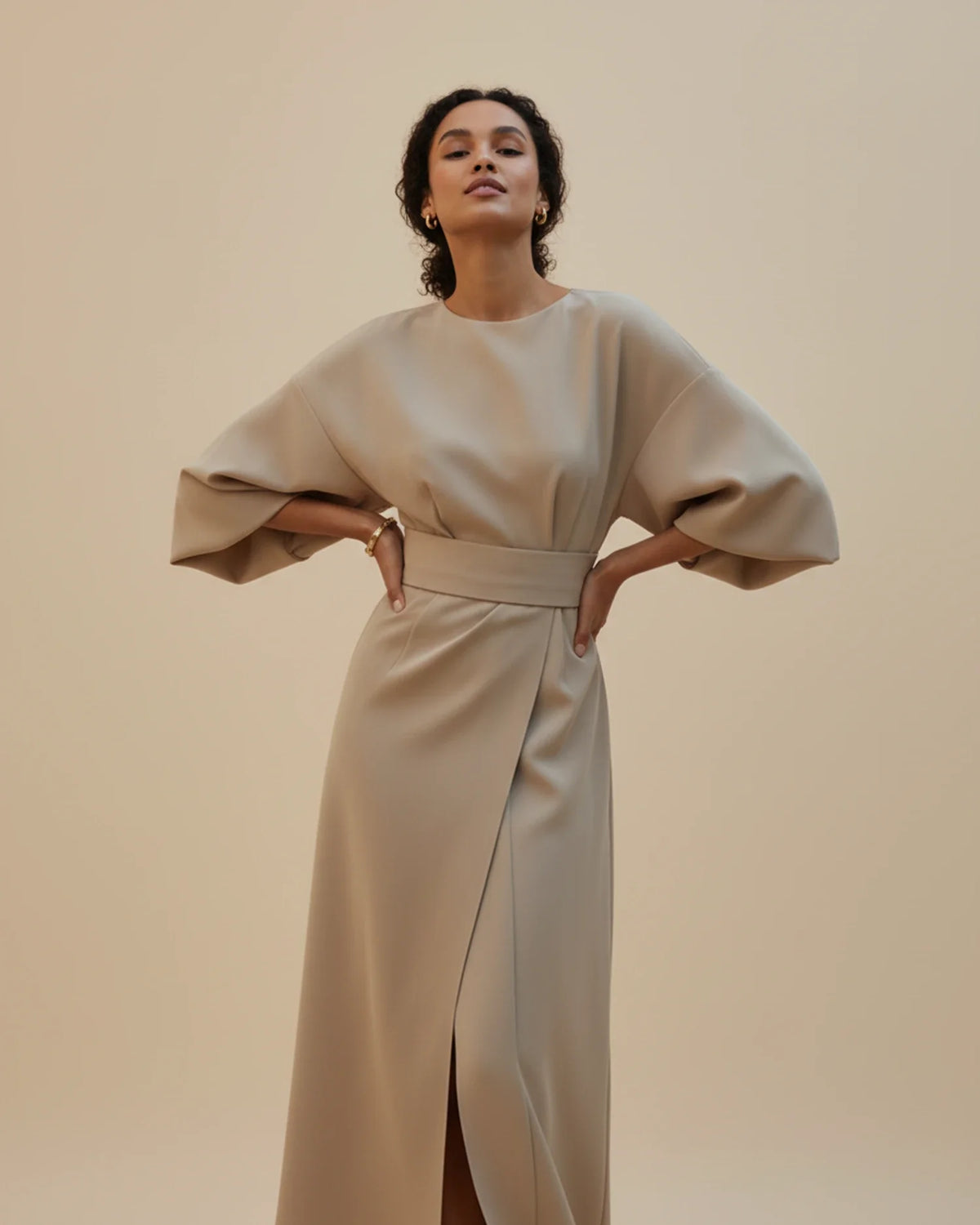 Elegant Wrap Midi Dress with Puff Sleeves — S to 3XL 11