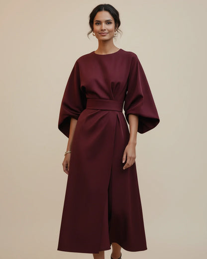 Elegant Wrap Midi Dress with Puff Sleeves — S to 3XL 19