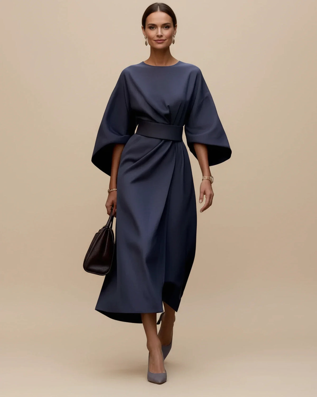 Elegant Wrap Midi Dress with Puff Sleeves — S to 3XL 9