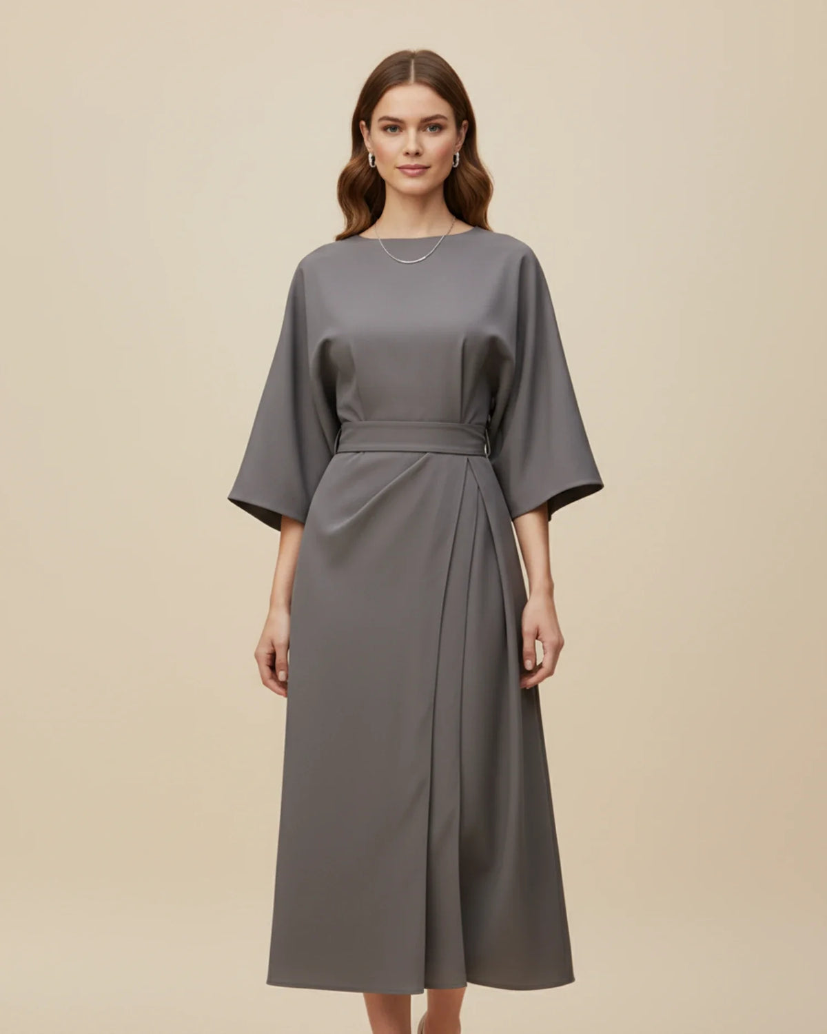 Elegant Wrap Midi Dress with Puff Sleeves — S to 3XL 13