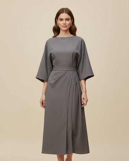 Elegant Wrap Midi Dress with Puff Sleeves — S to 3XL 13