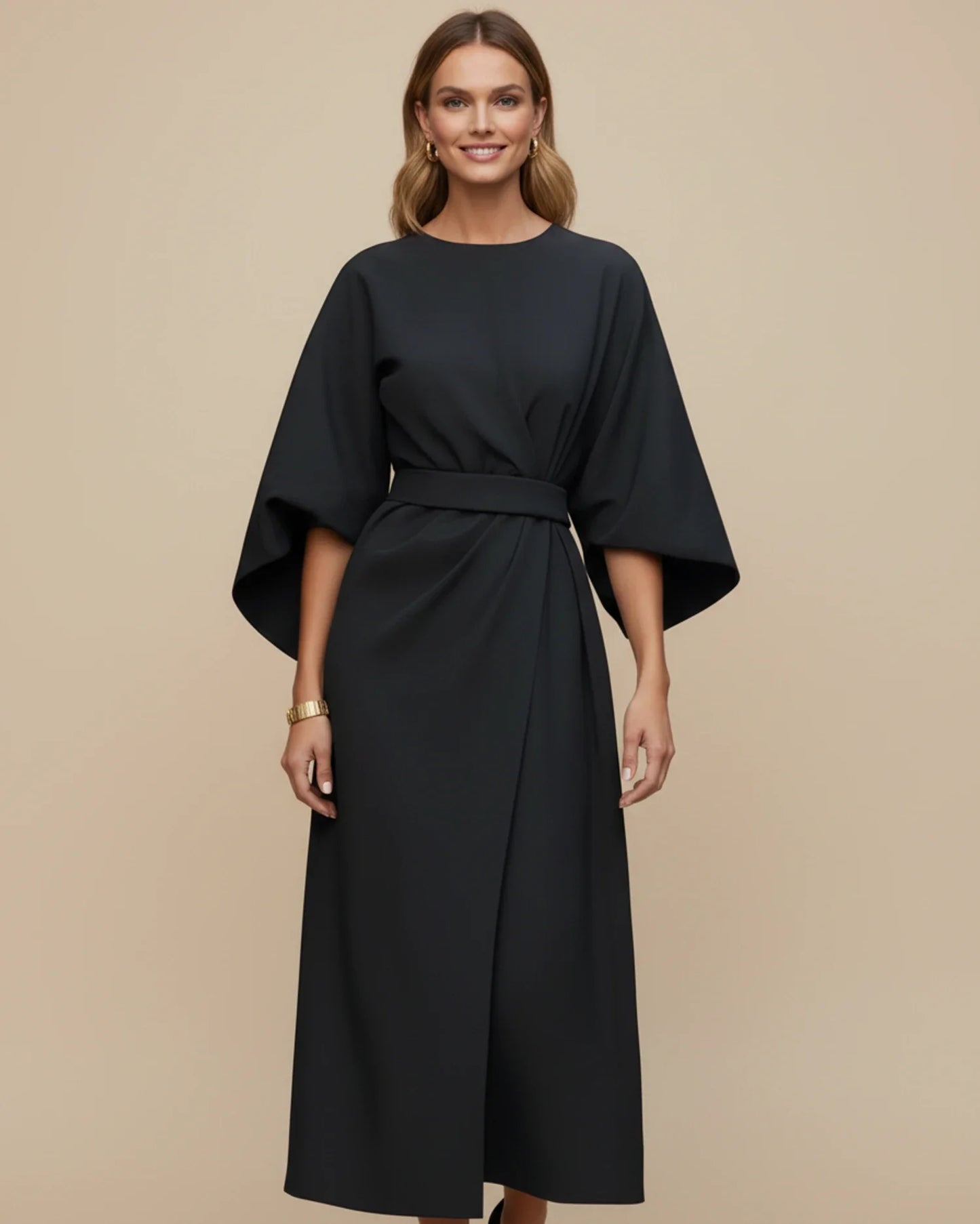 Elegant Wrap Midi Dress with Puff Sleeves — S to 3XL 1