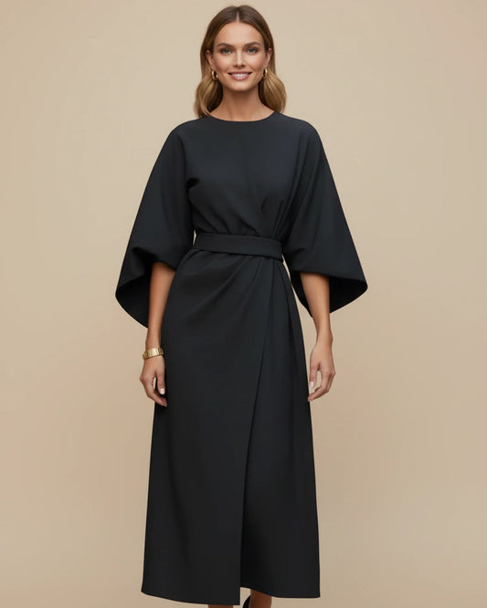 Elegant Wrap Midi Dress with Puff Sleeves — S to 3XL 1