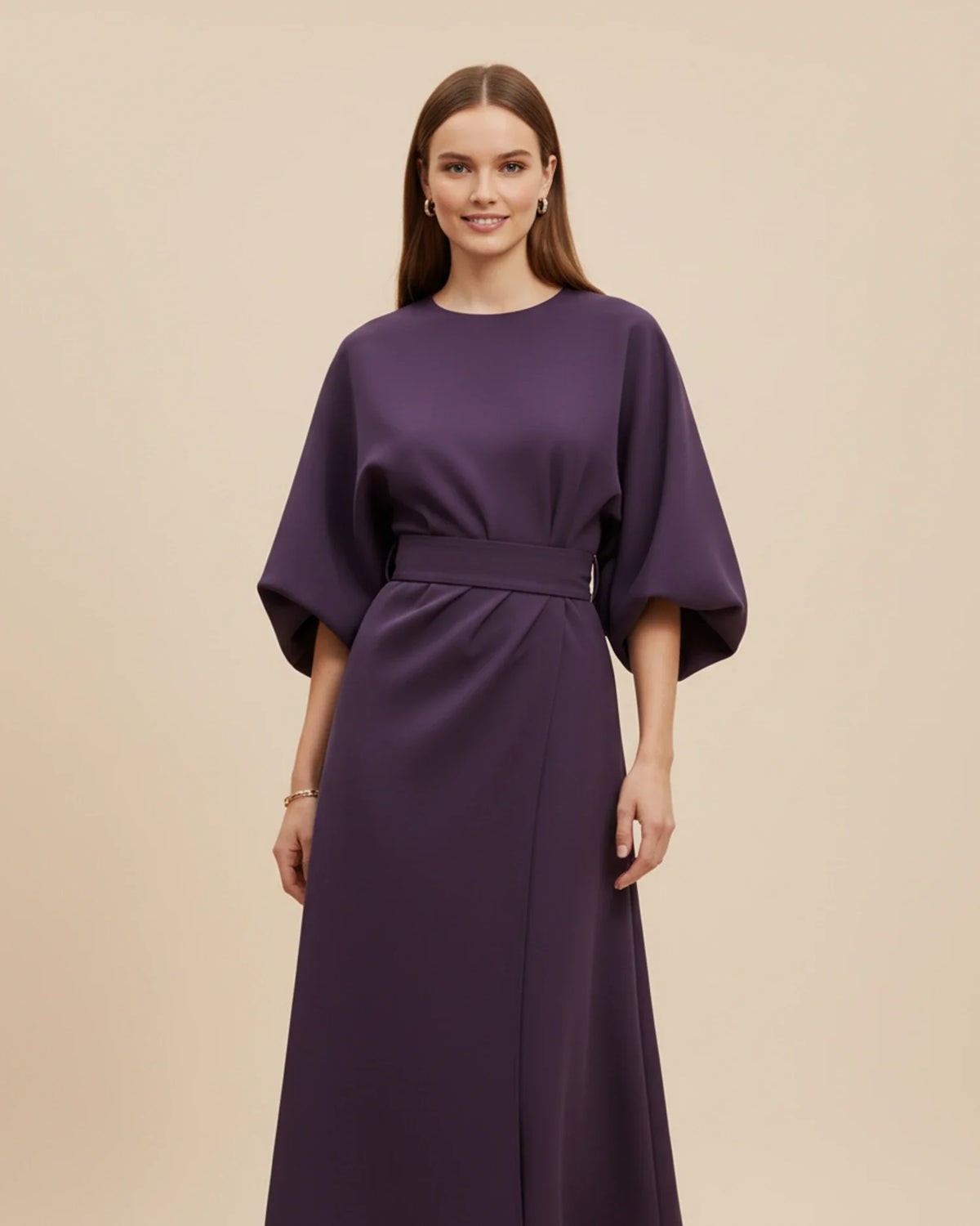 Elegant Wrap Midi Dress with Puff Sleeves — S to 3XL 4