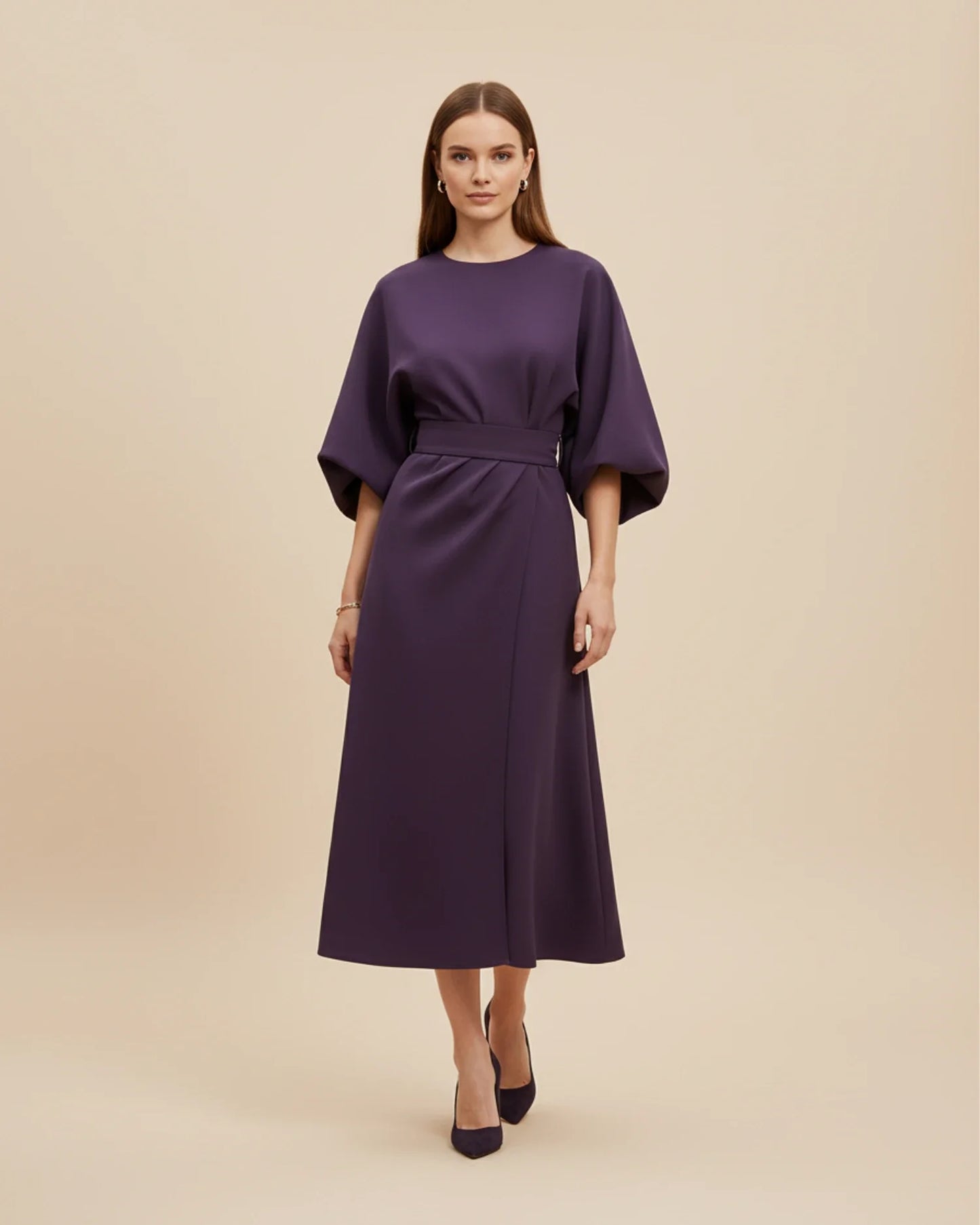 Elegant Wrap Midi Dress with Puff Sleeves — S to 3XL 6