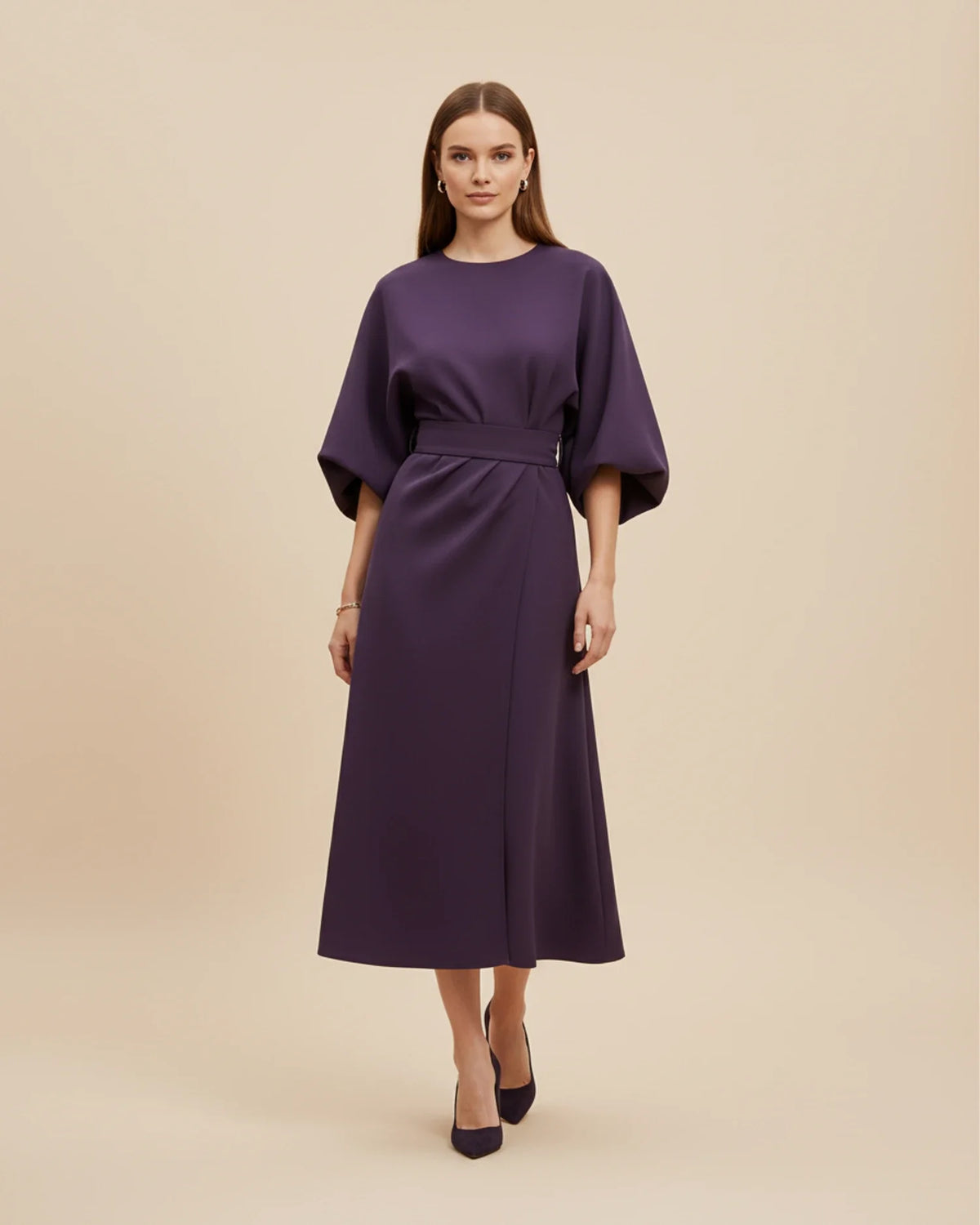 Elegant Wrap Midi Dress with Puff Sleeves — S to 3XL 6