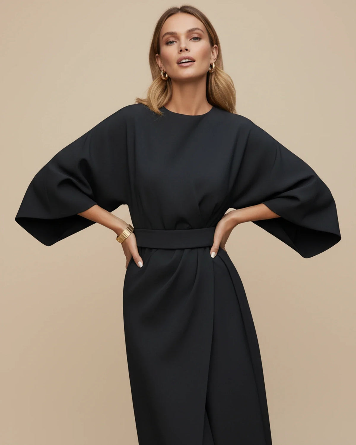 Elegant Wrap Midi Dress with Puff Sleeves — S to 3XL 2