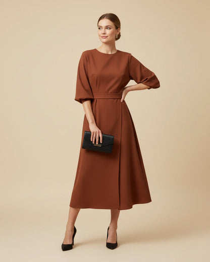 Elegant Wrap Midi Dress with Puff Sleeves — S to 3XL 18