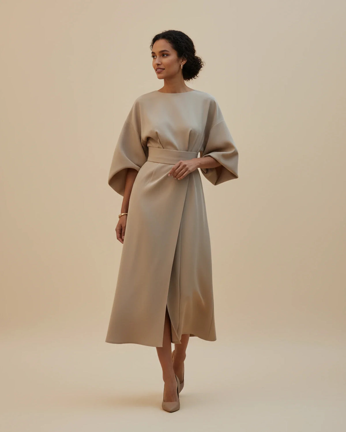 Elegant Wrap Midi Dress with Puff Sleeves — S to 3XL 12