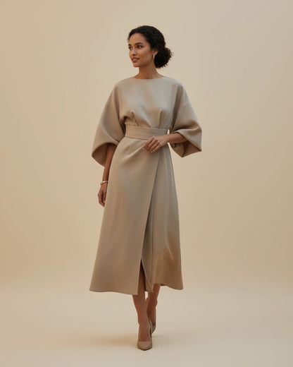Elegant Wrap Midi Dress with Puff Sleeves — S to 3XL 12
