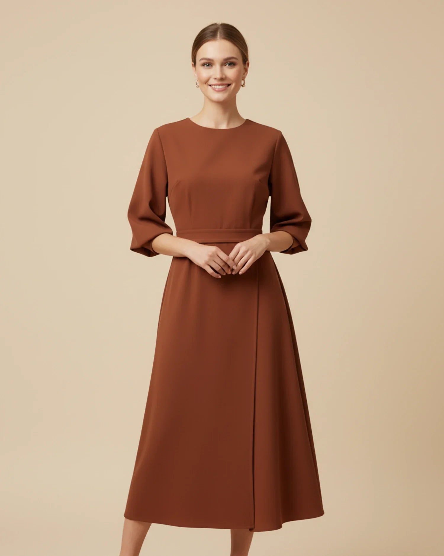 Elegant Wrap Midi Dress with Puff Sleeves — S to 3XL 16