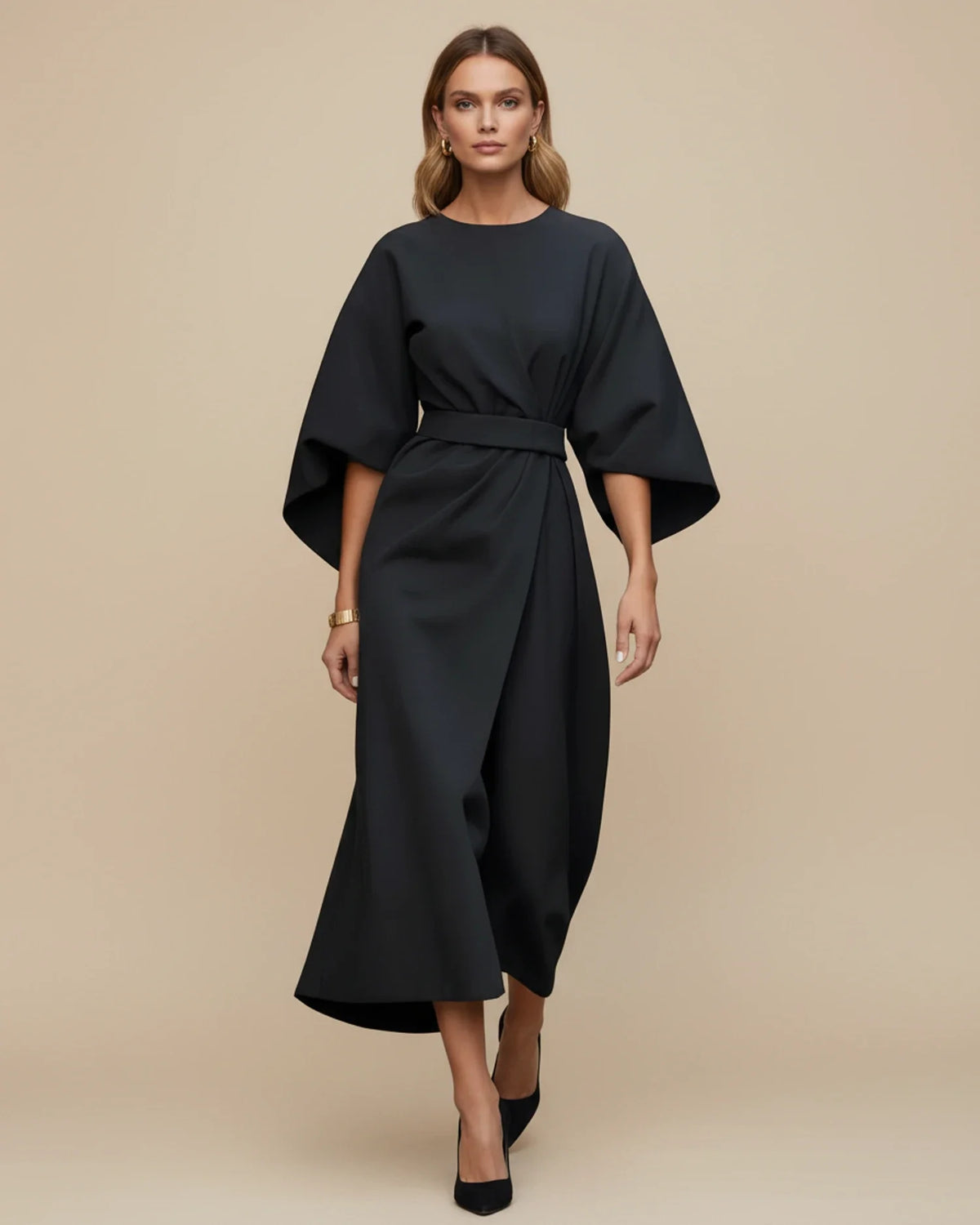 Elegant Wrap Midi Dress with Puff Sleeves — S to 3XL 3