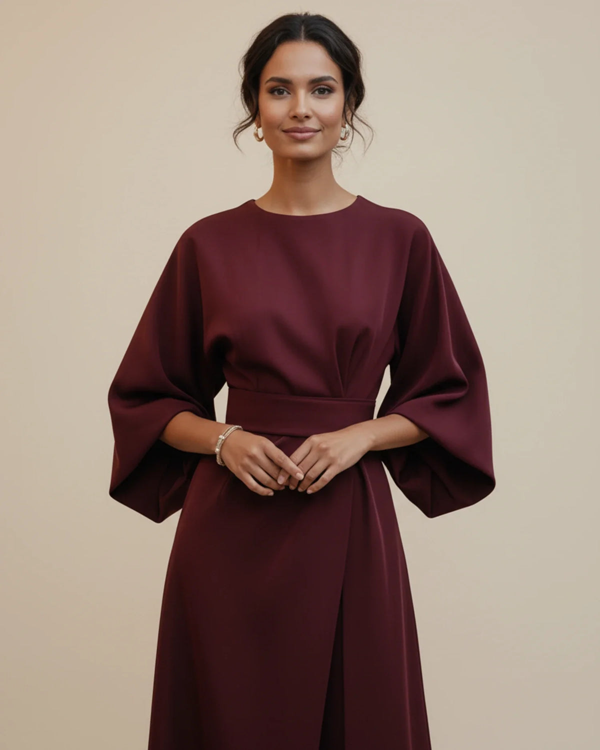 Elegant Wrap Midi Dress with Puff Sleeves — S to 3XL 20
