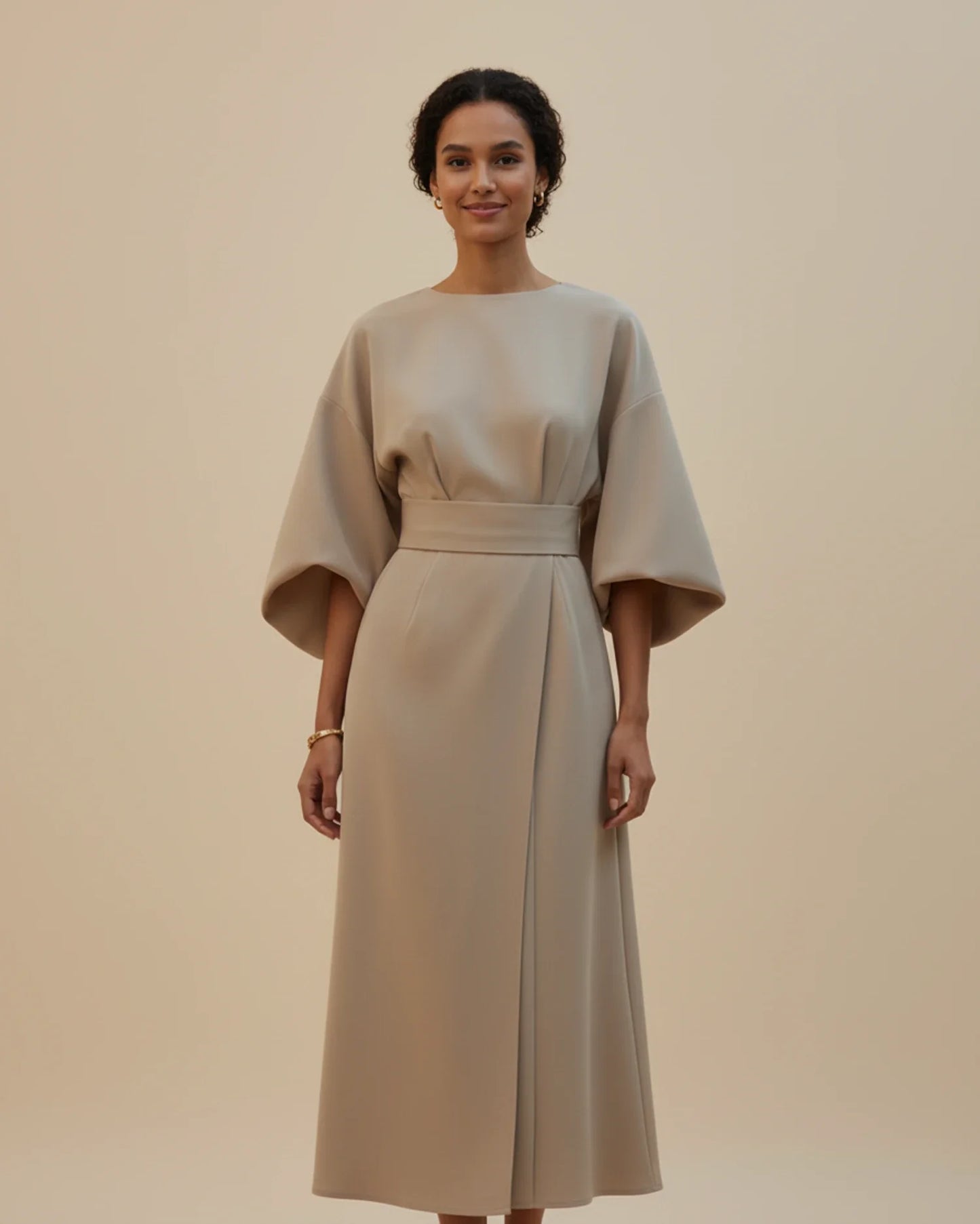 Elegant Wrap Midi Dress with Puff Sleeves — S to 3XL 10