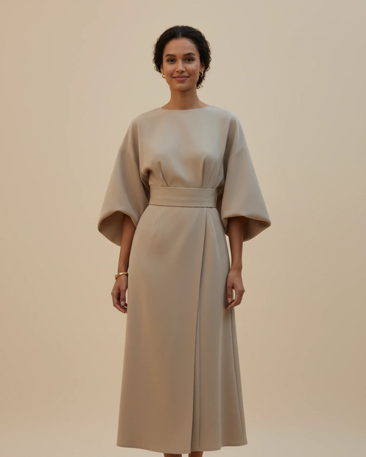 Elegant Wrap Midi Dress with Puff Sleeves — S to 3XL 10