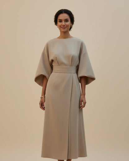 Elegant Wrap Midi Dress with Puff Sleeves — S to 3XL 10