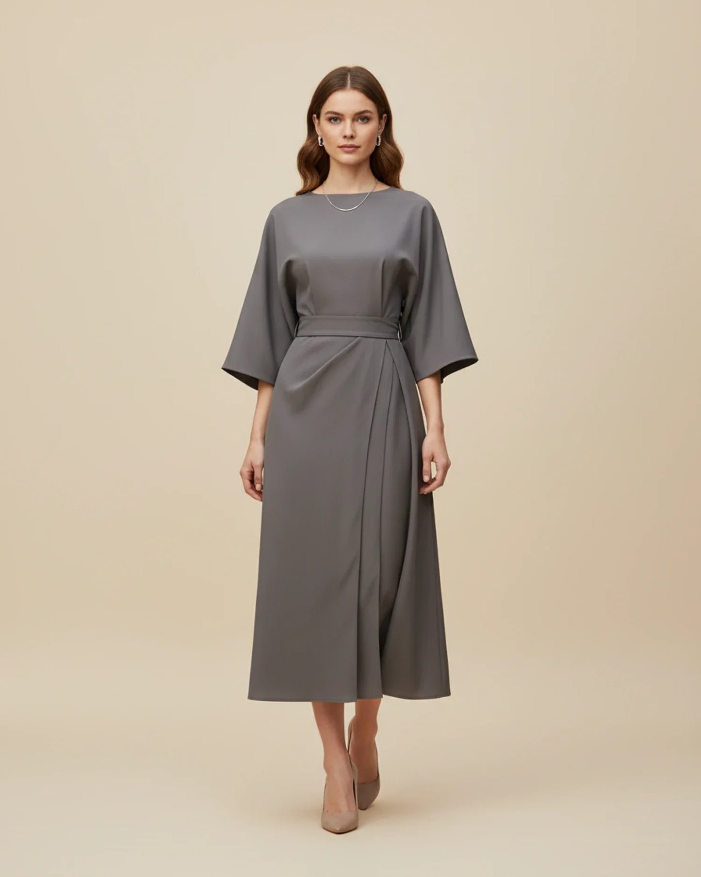 Elegant Wrap Midi Dress with Puff Sleeves — S to 3XL 15