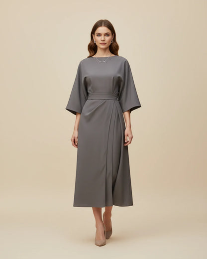 Elegant Wrap Midi Dress with Puff Sleeves — S to 3XL 15