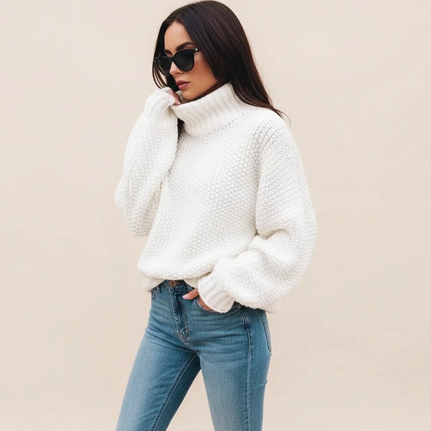 Women's Chunky Knit Turtleneck Sweater — Oversized Cozy Fit 1