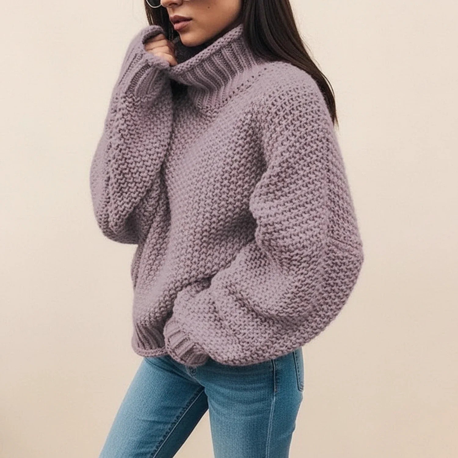 Women's Chunky Knit Turtleneck Sweater — Oversized Cozy Fit 4