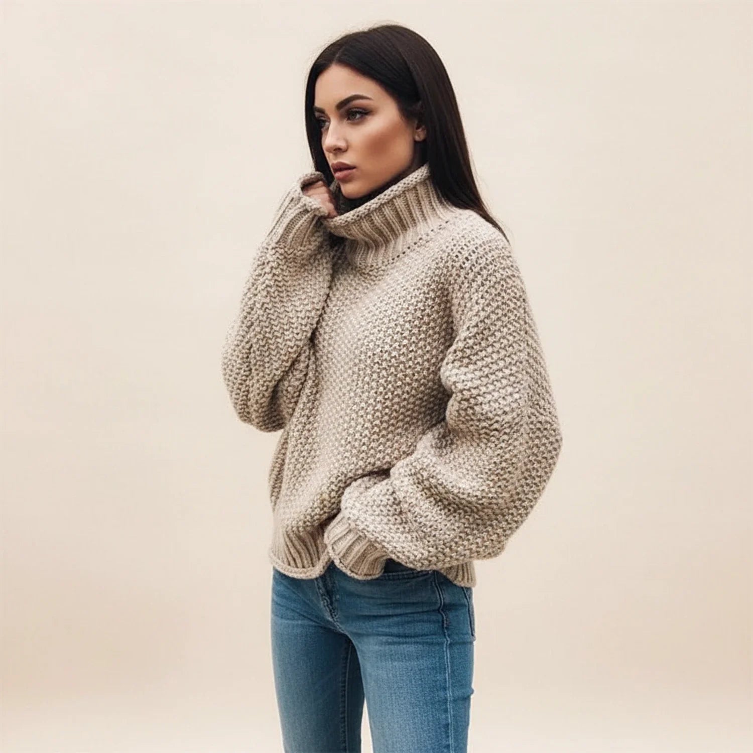 Women's Chunky Knit Turtleneck Sweater — Oversized Cozy Fit 2