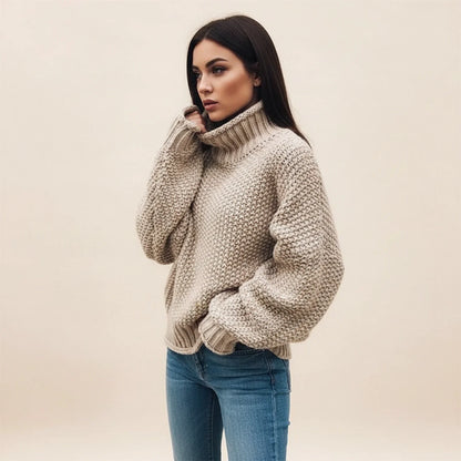 Women's Chunky Knit Turtleneck Sweater — Oversized Cozy Fit 2